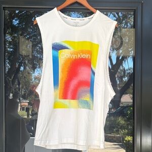Calvin Klein White Muscle Tee with Colorful Graphic